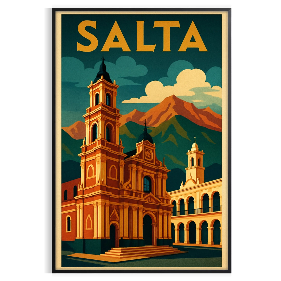 Salta, Argentina Art Déco vintage poster with orange and green palette