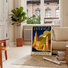 Vintage Reiseplakat von Stockholm, Schweden im Art Deco Stil, mit auffälligen Schwarz- und Rottönen, erhältlich in verschiede