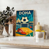 space vibrant Doha Qatar football poster dynamic shades yellow blue fans eye piece passion game today sizes cm size A4 A0