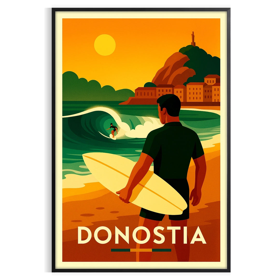 vibrant surf culture San Sebastian stunning poster bold green red colors eye artwork perfect enthusiast art lover today spirit Donostia available A4 cm A0