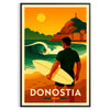 Ανακαλύψτε την ζωντανή κουλτούρα του σέρφινγκ με το εντυπωσιακό αφίσα San Sebastian Donostia, σε έντονες πράσινες και κόκκινε