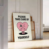 Affiche motivante Take Care Yourself noir blanc disponible dimensions 50x70 30x40 pièce espace bien-être quotidien cadre
