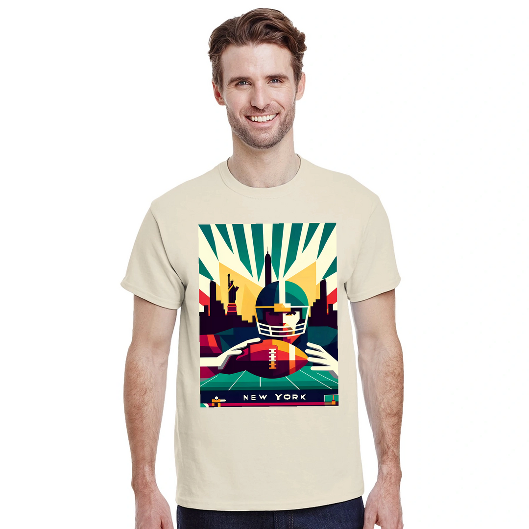 Stylowy t-shirt z motywem nowojorskiego futbolu, idealny na mecze i codzienne wyjścia. Wysokiej jakości bawełna zapewnia komf