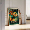 history Swimming Rome poster elegant black brown hues aficionados art culture piece essence aquatic legacy dimensions frame