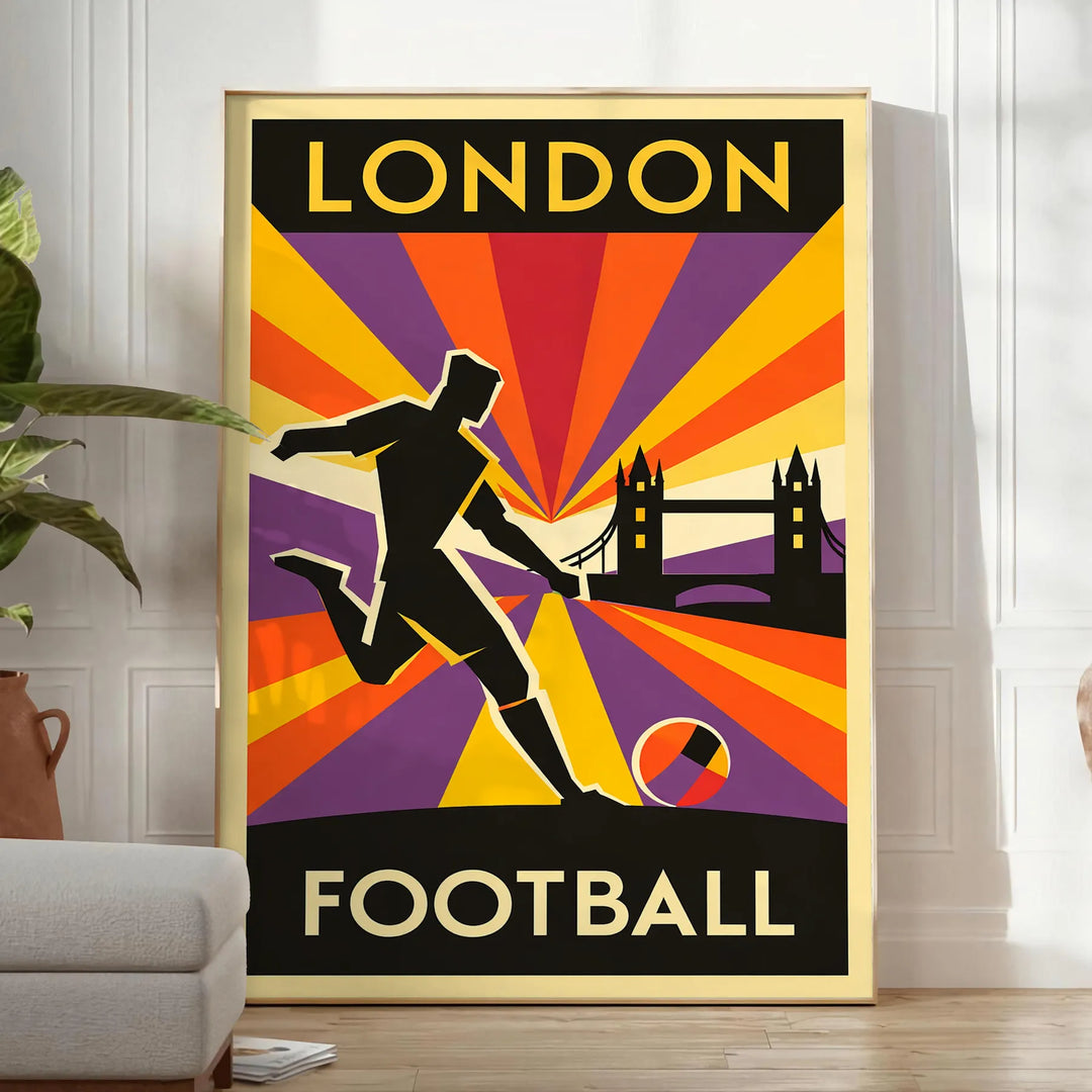 space vibrant London football poster bold orange black colors fan striking design sure eye yours today love UK dimensions A4 cm A0