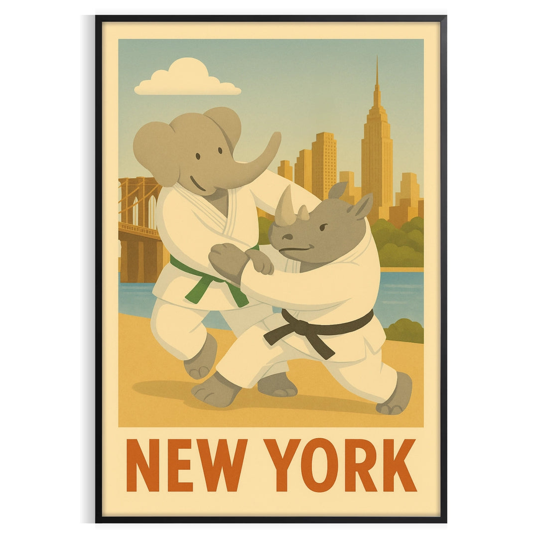 vibrant touch child room playful poster quirky kid elephant rhino judo New York charming design pops shades gray green yours today little one imagination sizes A4 cm A0