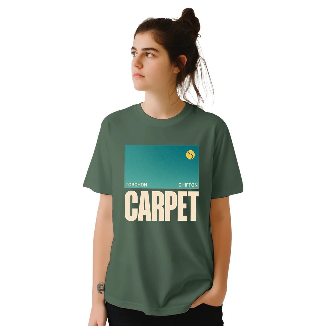 テニス愛好者にぴったりのトーチシフォンカーペットTシャツ。快適な着心地と鮮やかなデザインが魅力。サイズはSからXXLまで選べます。