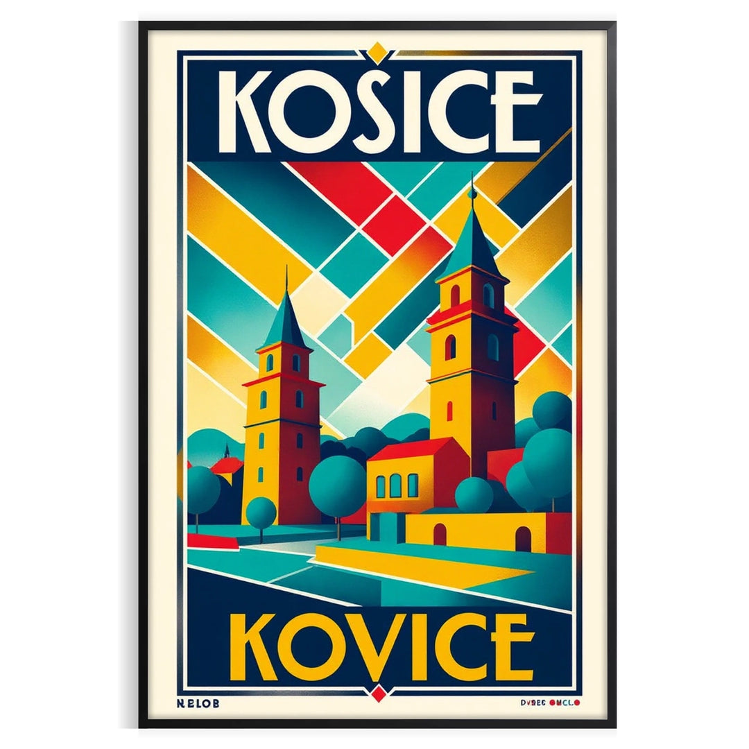 charm Košice Slovakia stunning vintage travel poster vibrant orange white art deco lover piece dash nostalgia décor beautiful city A4 cm A0