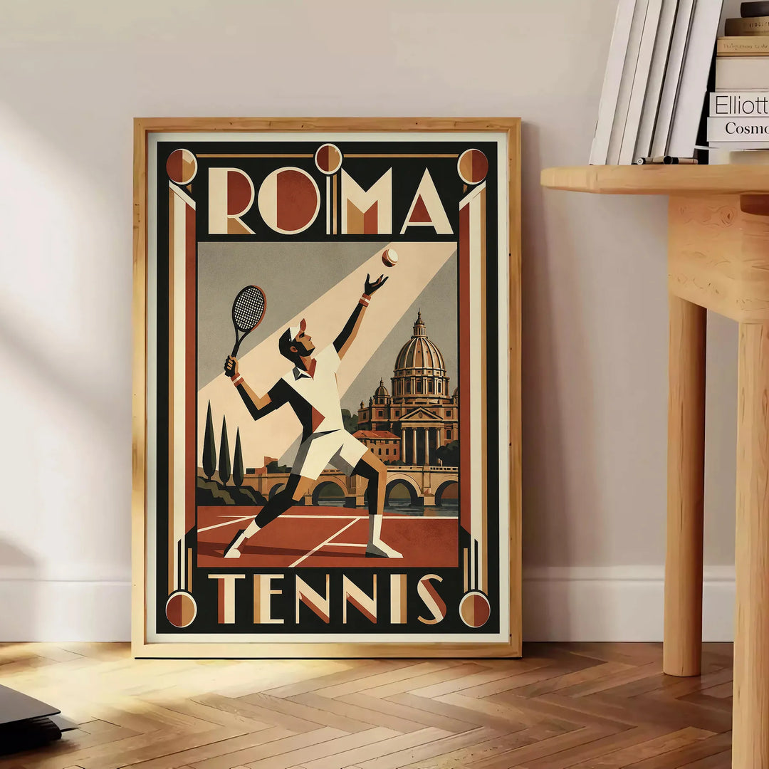 Stilvolles Roma Tennis Poster in Schwarz und Grau, perfekt für Sportliebhaber und Kunstfreunde. Erhältlich in verschiedenen G