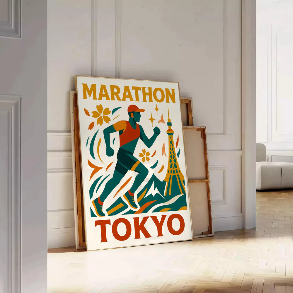 space stunning marathon running poster iconic Tokyo race sleek gray blue design eye piece perfect enthusiast today sizes A4 cm A0