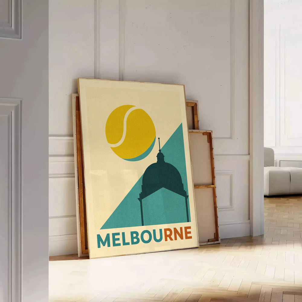 vibrant energy Melbourne tennis night stunning poster striking gray orange color palette sport enthusiast artwork thrill game stars yours today space dimensions A4 cm A0