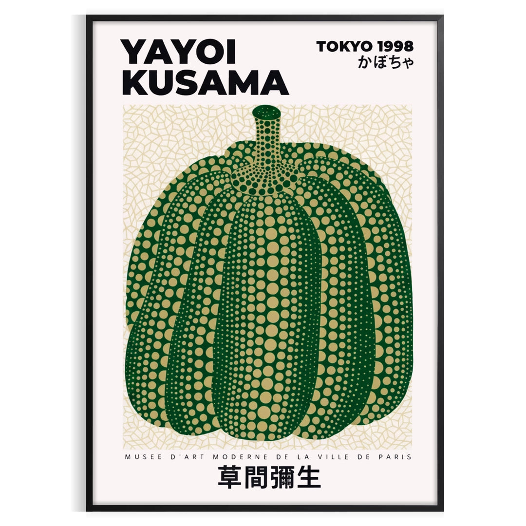 splash color space stunning Pumpkin Yayoi Kusama poster vibrant green white hues art piece cm perfect focal point room decor today sizes A4 A0