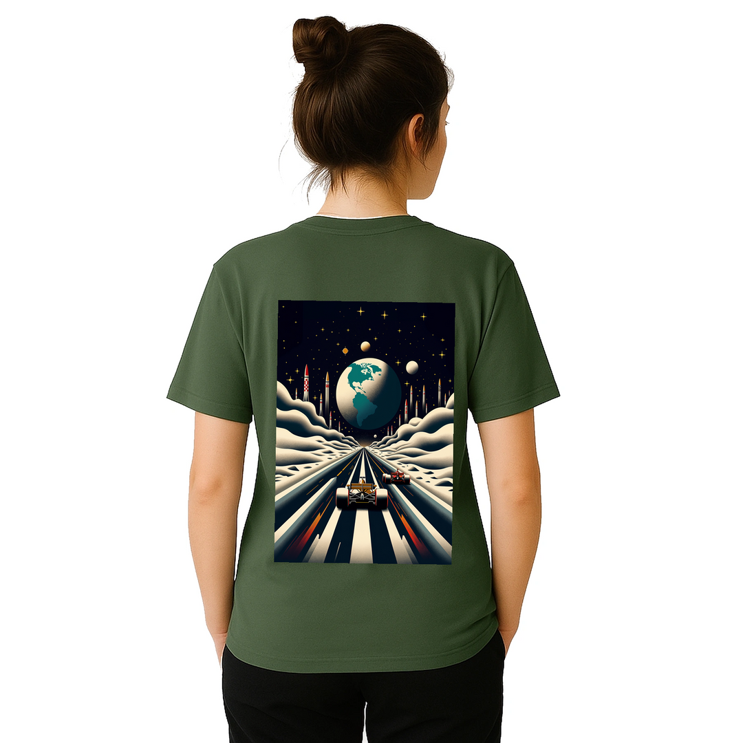 T-shirt Formula Moon con design lunare unico, ideale per appassionati di astronomia. Morbido cotone per un comfort duraturo