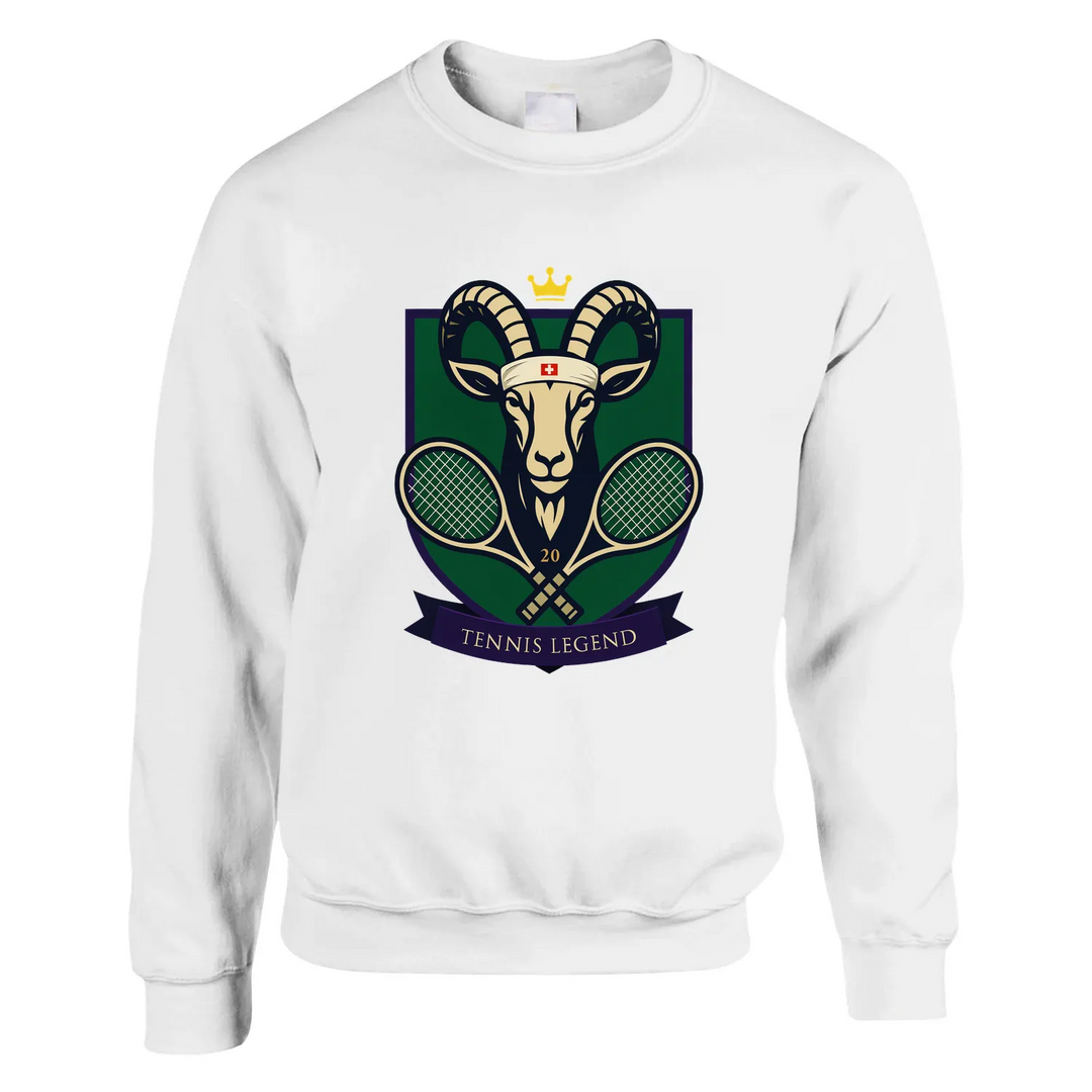 Maglione Tennis GOAT Roger, realizzato in morbido cotone e poliestere, offre comfort e stile con un taglio classico e dettagl