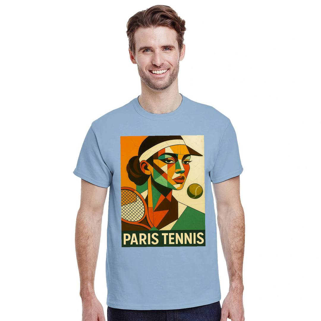 Image Light Blue de Paris Cubist Tennis Tshirt [color:light-blue] [view:front]