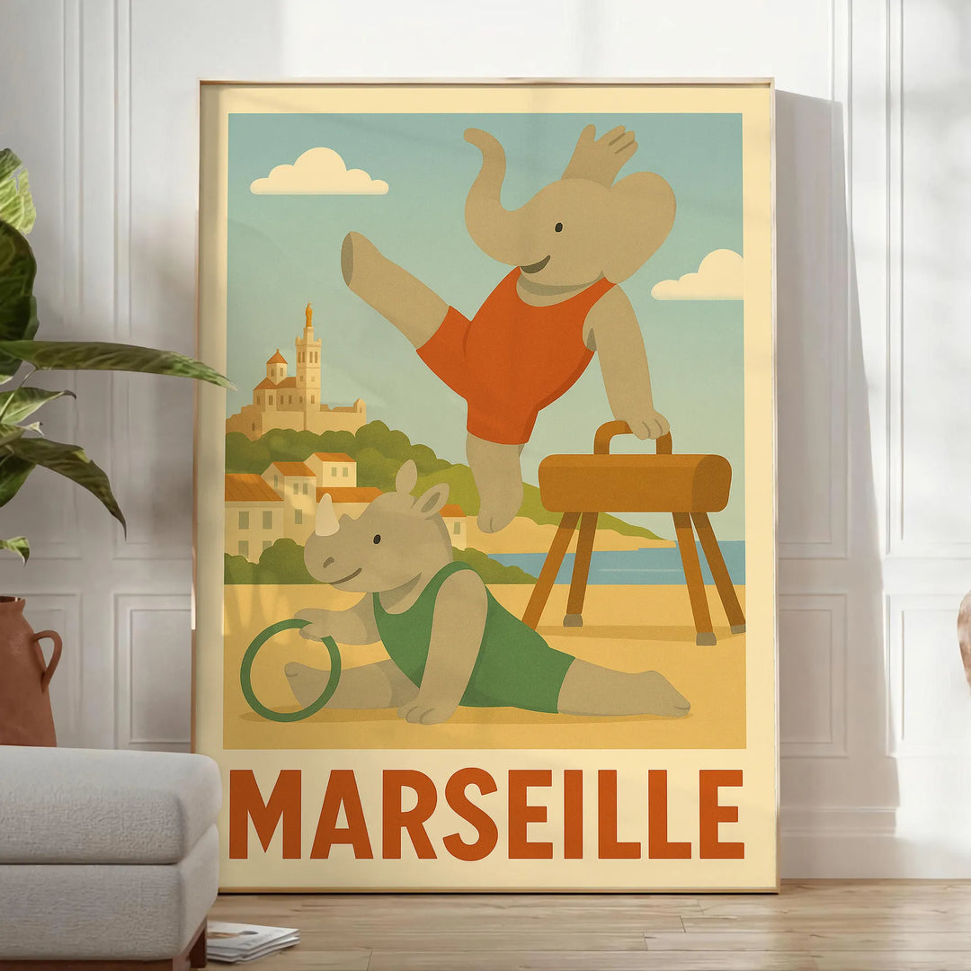 captivante gymnastique enfants Marseille un éléphant rhinocéros tons gris vert chambre petits affiche une touche aventure joie choix A4 cm A0