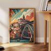 Poster vintage di Porto in stile Art Déco, toni grigio e arancione