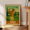 space captivating golf poster art iconic Aix Marseille rich brown green hues vintage best gift golfers dad man sizes A4 cm A0