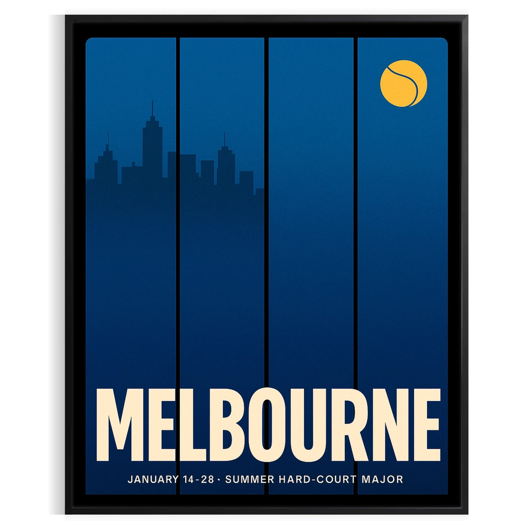 space vibrant Melbourne Tennis poster stunning orange gray design enthusiast artwork dynamic touch decor today dimensions cm A4 A0