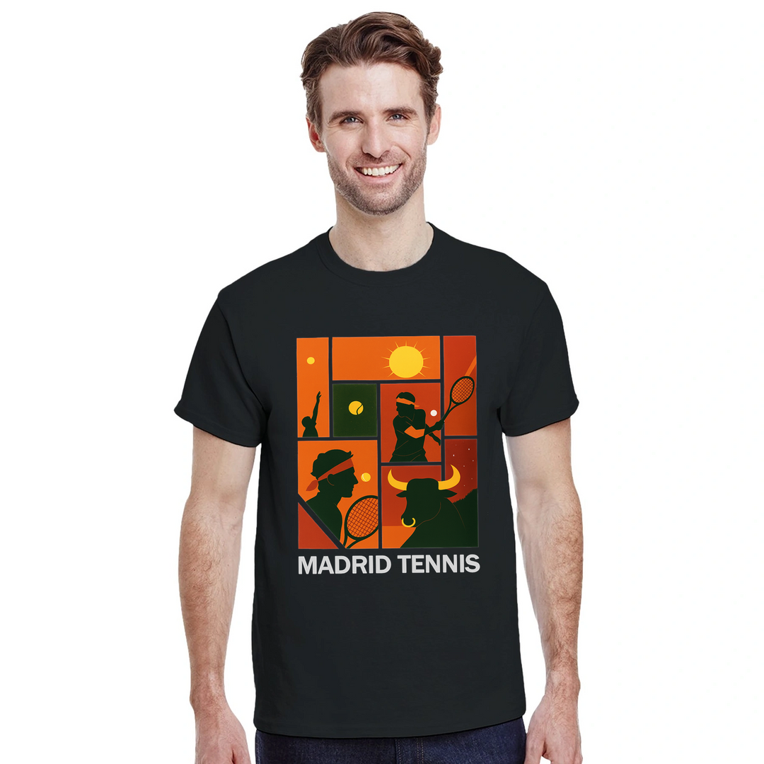Madrid Tennis T-shirt med Rafa Nadal, perfekt för tennisälskare. Tillverkad av mjuk bomull för komfort och stil, både på och