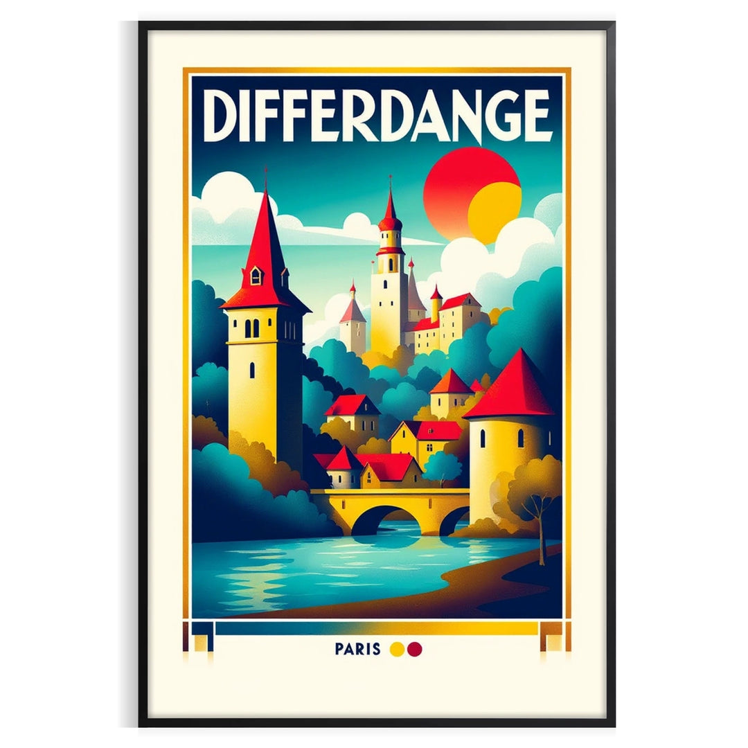 space stunning Differdange Luxembourg Art Déco vintage poster vibrant orange elegant white hues sized cm unique artwork essence timeless design today decor A4 A0