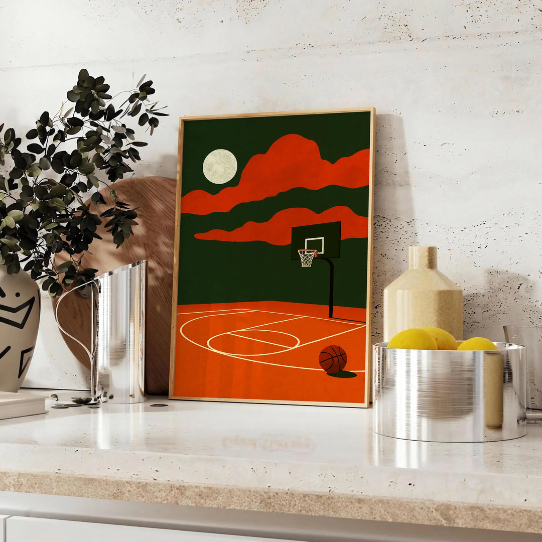 Poster vintage di basket "Basketball Night Call 54", disponibile in dimensioni 50x70 o 30x40, perfetto per appassionati e col