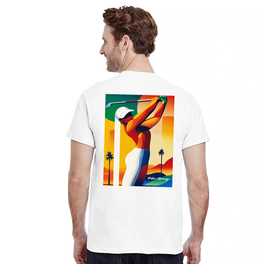 パームスプリングスゴルフTシャツは、明るいデザインが特徴で、ゴルフ場でも普段使いでも活躍する一枚です。サイズはSからXXLまで揃っています。