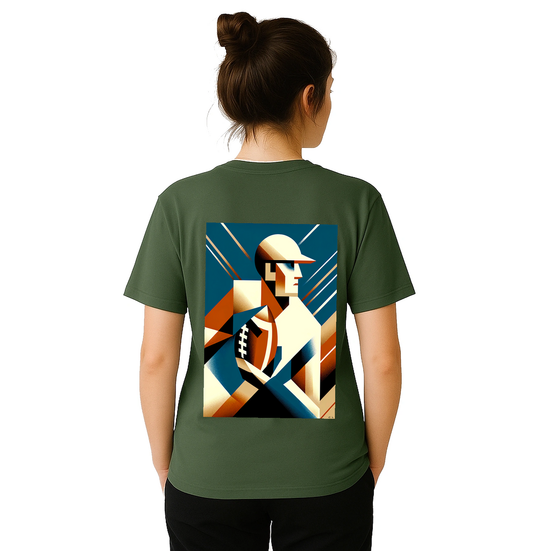 Amerikāņu futbola t-krekls ar drosmīgu dizainu, ideāli piemērots spēlētājiem un faniem. Izgatavots no augstas kvalitātes kokv