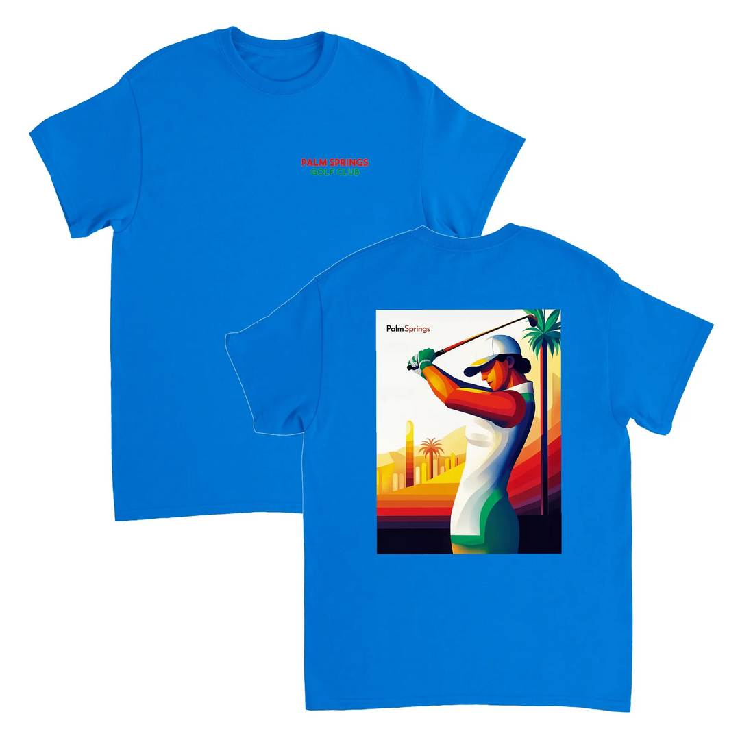 ゴルフパームスプリングスTシャツは、快適さとスタイルを兼ね備えたデザインです。パームスプリングスの陽気な雰囲気を楽しむゴルフ愛好者に最適です。