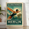 ambiance Berlin affiche Swimming teintes marron vert 50x70 30x40 idéal espace œuvre captivante style encadré