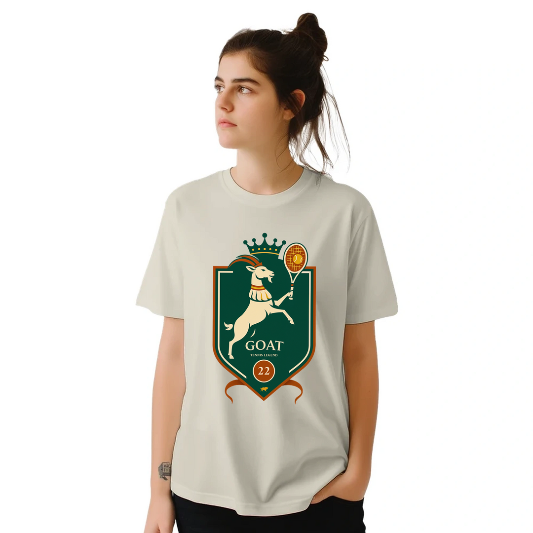 ラファエル・ナダルを称えるテニスGOATのTシャツ。プレミアムコットン製で、快適さを追求した必携アイテム。