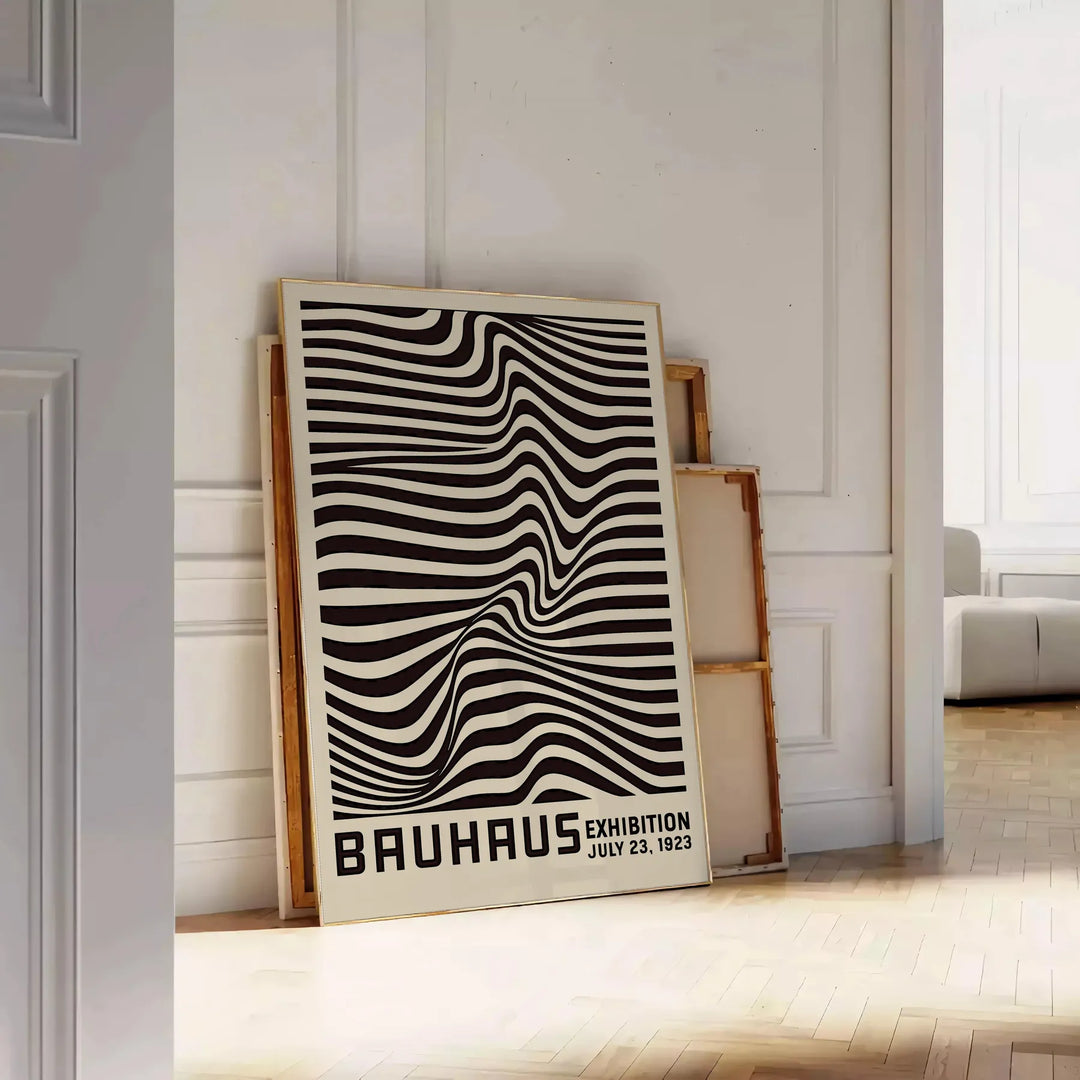Póster de exhibición Bauhaus Black Line, con elegantes tonos marrón y gris, ideal para un toque minimalista en cualquier espa