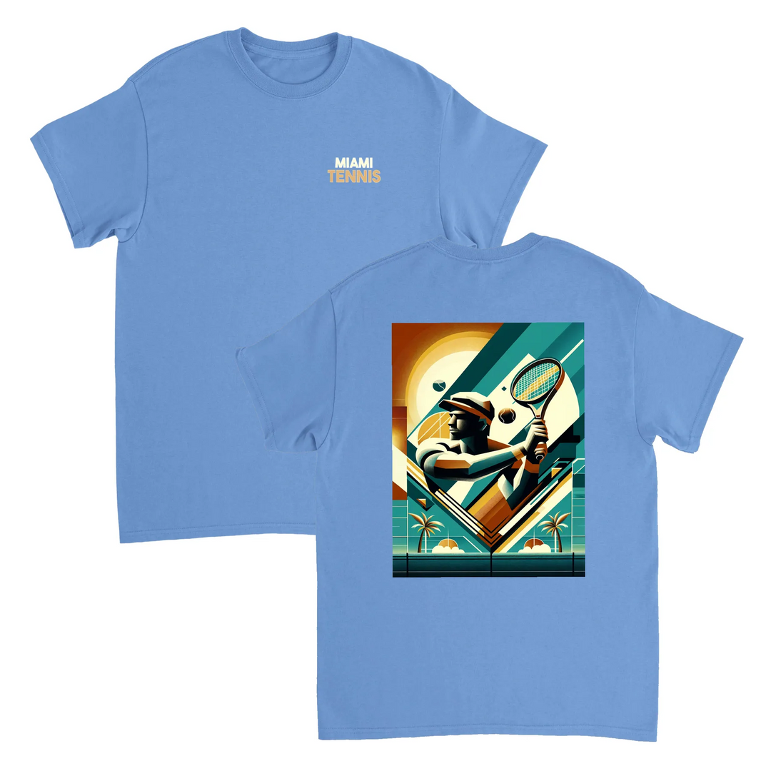 T-shirt de ténis Miami, com design vibrante, ideal para entusiastas do ténis e amantes de Miami. Perfeito para o court ou uso