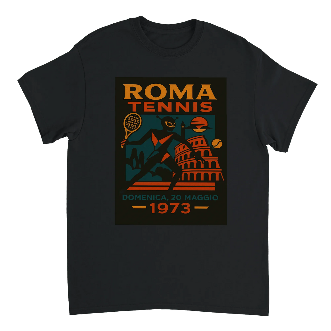 T-shirt Alien Roma Tennis, un capo unico che unisce un tema alieno giocoso alla passione per il tennis, disponibile in divers