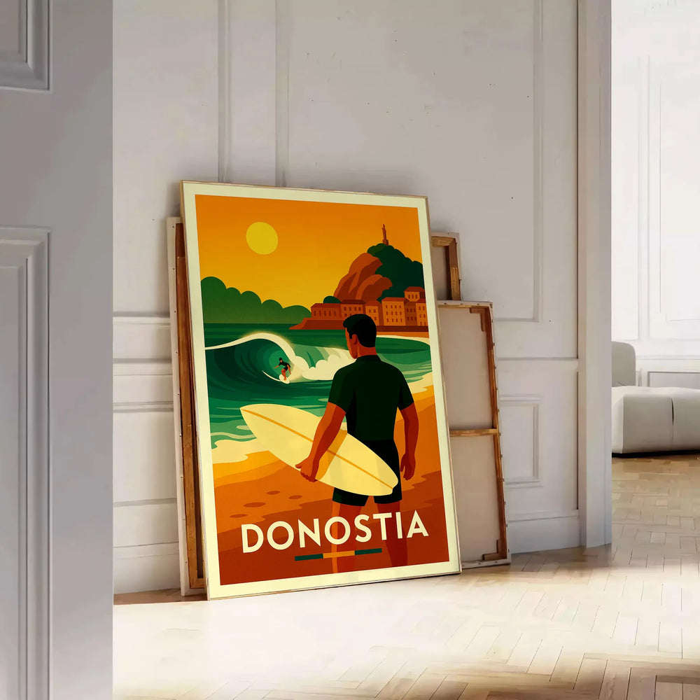 vibrant surf culture San Sebastian stunning poster bold green red colors eye artwork perfect enthusiast art lover today spirit Donostia available A4 cm A0