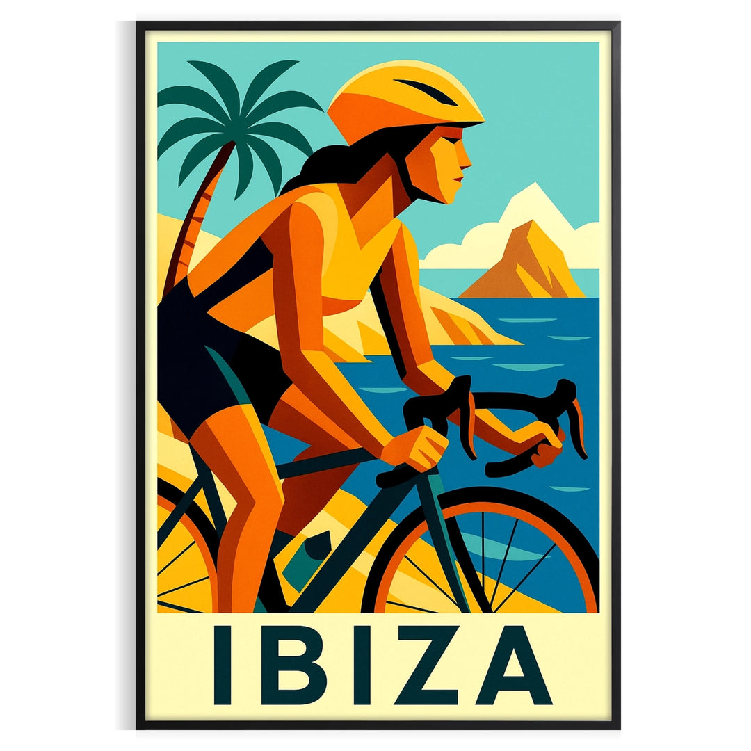 space stunning Ibiza Cyclism poster vibrant green red colors spirit iconic island bike lovers yours today energy home A4 cm A0
