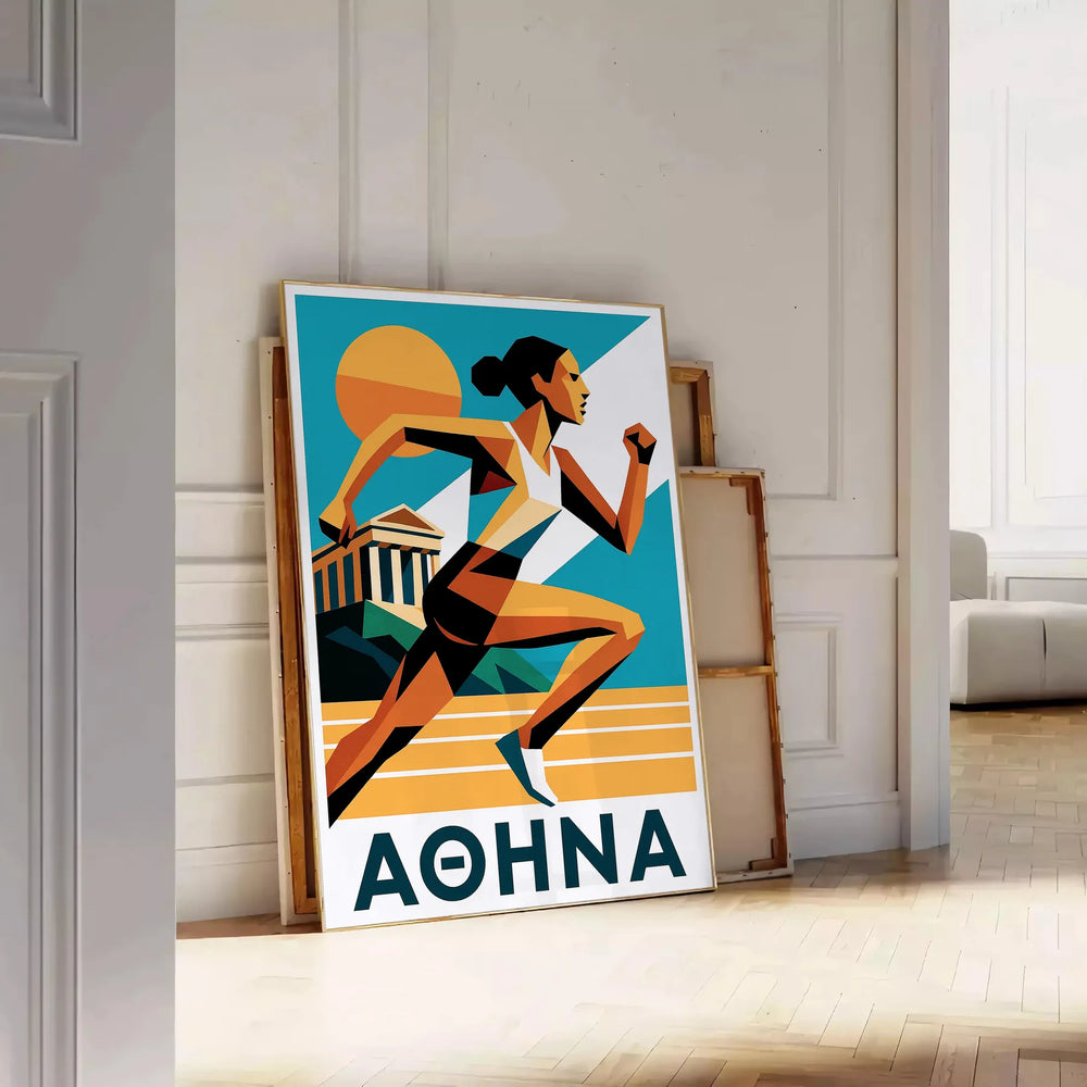 space vibrant Athletics Athena 198 poster dynamic green orange hues striking art piece perfect sports enthusiasts inspiration seekers burst energy decor A4 cm A0