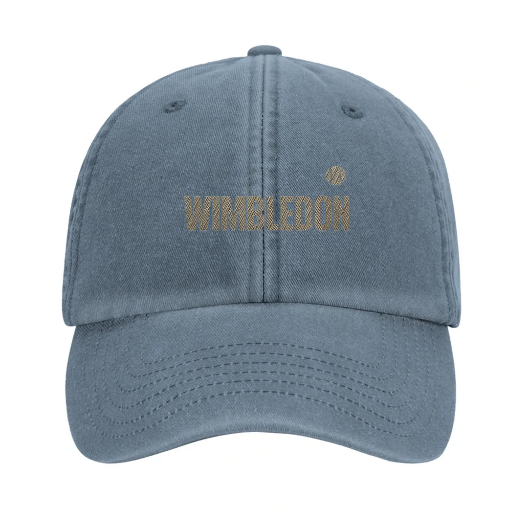 style Wimbledon Tennis Embroidered Cap vintage dad 100 % cotton blends elegance comfort low profile unstructured crown ventilation eyelets perfect casual outfit chic fabric strap brass effect buckle pre - curved visor