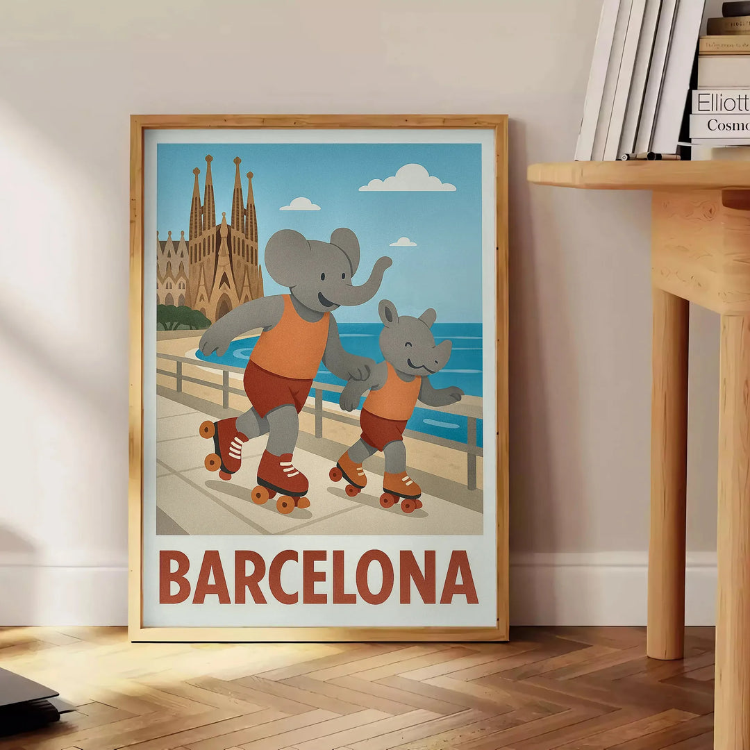 Ανακαλύψτε την μαγευτική αφίσα με ελέφαντα και ρινόκερο, ιδανική για το δωμάτιο κάθε παιδιού! Με απαλά μπλε και γκρι χρώματα