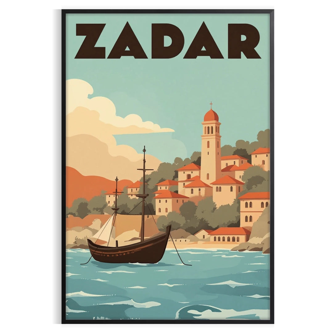 charm Zadar Croatia stunning Art Déco vintage poster vibrant orange green hues perfect touch elegance room decor unframed styles