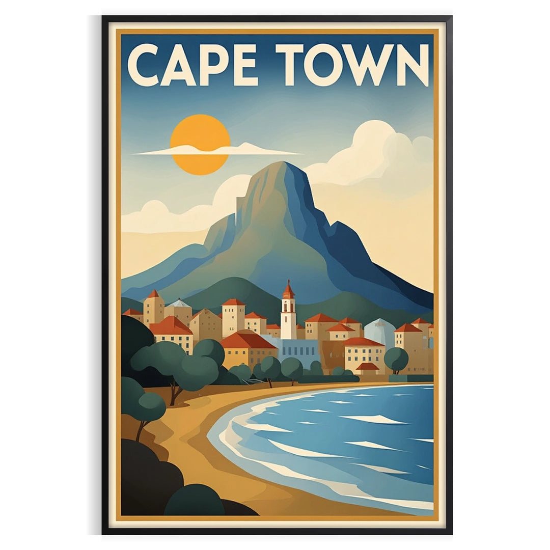 charm Cape Town vintage travel poster Art Deco style stunning orange blue hues perfect touch nostalgia room captivating today convenience