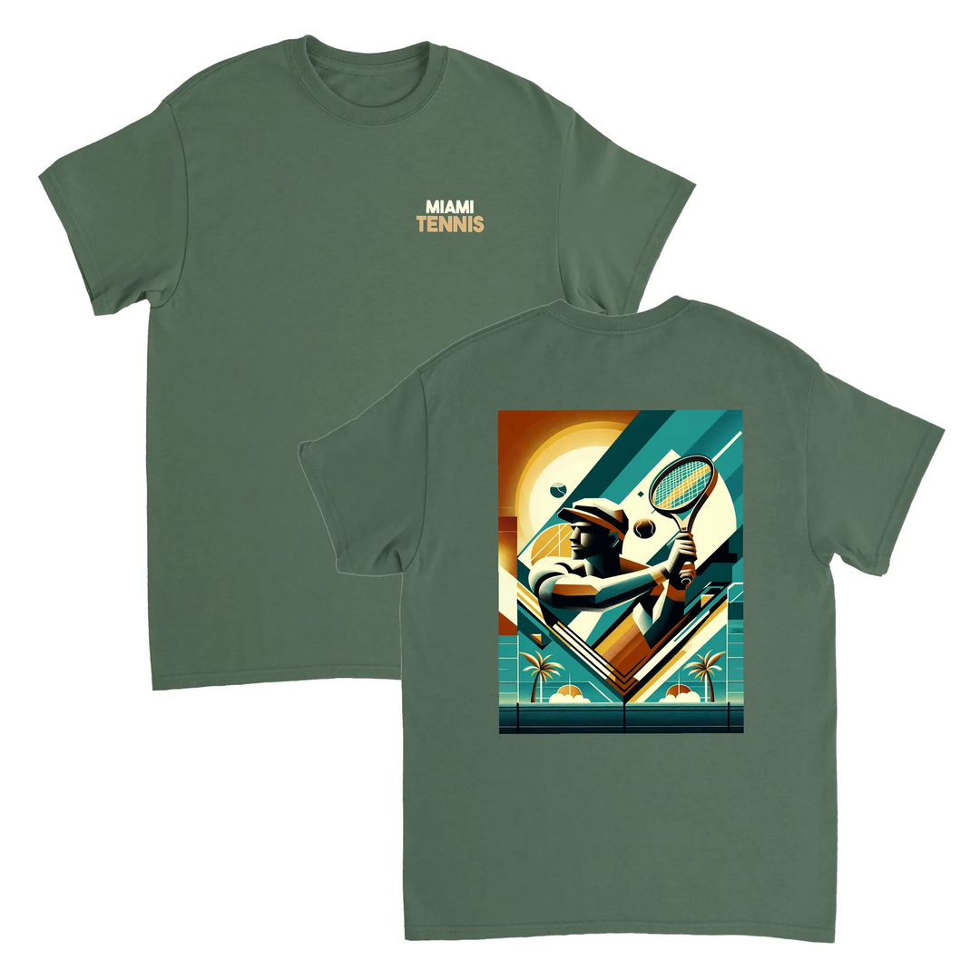 T-shirt de ténis Miami, com design vibrante, ideal para entusiastas do ténis e amantes de Miami. Perfeito para o court ou uso