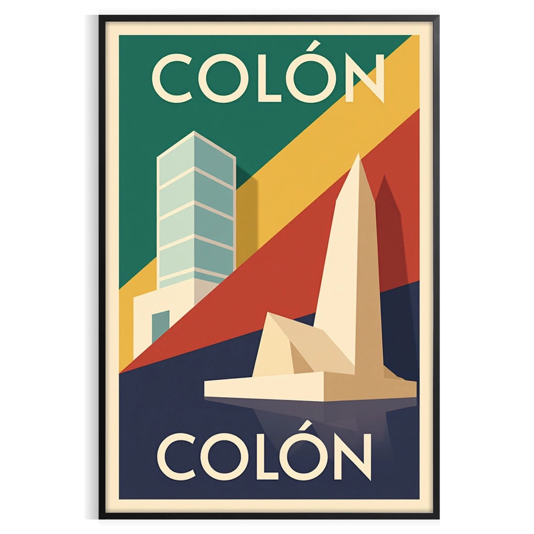 Art Deco poster featuring Colon, Panama with orange and yellow hues