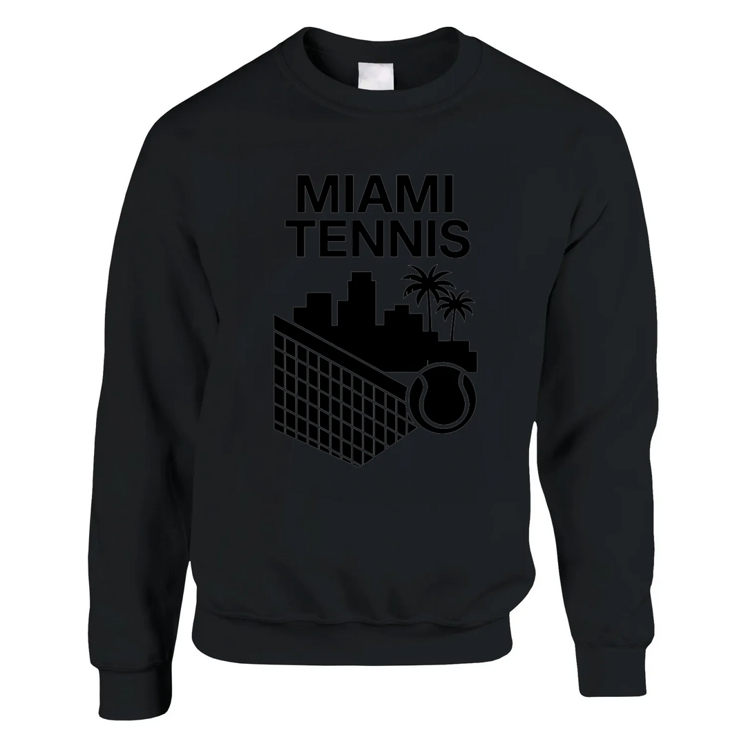 Miami Tennis džemperis, 50% kokvilna un 50% poliesters, ērts un stilīgs, piemērots visiem, ar klasisku griezumu un papildu st