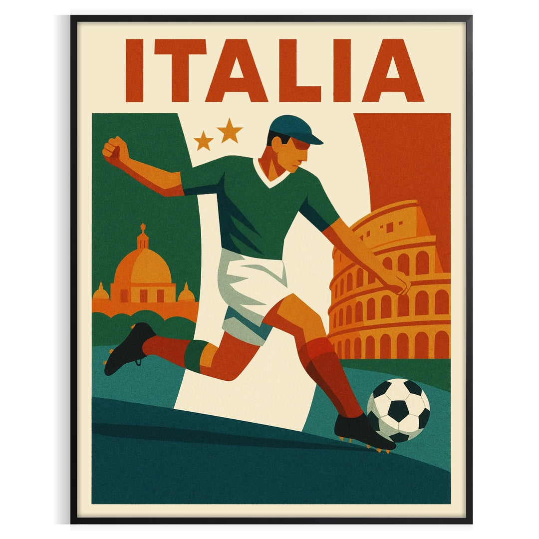 space stunning Italia Football poster vibrant orange red colors passion game dimensions eye artwork perfect enthusiast touch Italian flair option