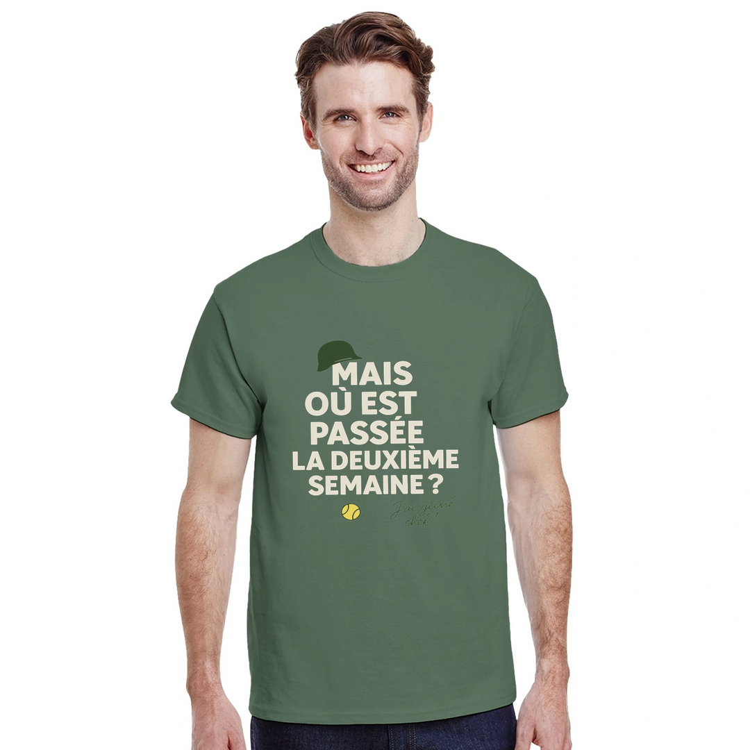Image Military de Où est passée la deuxième semaine Tennis Tshirt [color:military] [view:front]