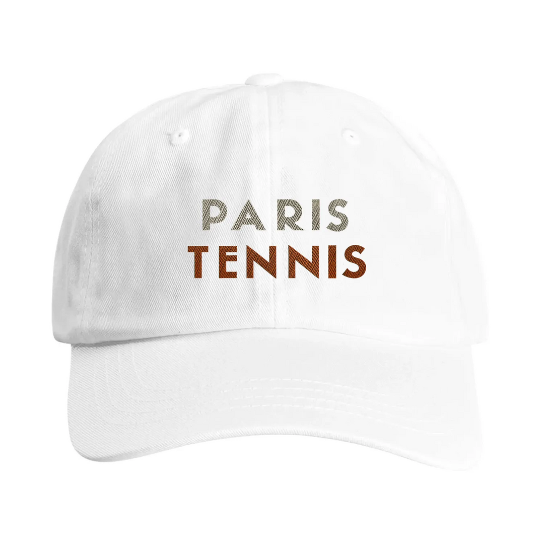 Vintage broderad keps med Paris Tennis 3-logga, låg profil och avslappnad stil