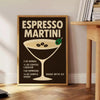 Affiche élégante thème espresso martini nuances noir gris dimensions 50x70 30x40 accessoire parfait décoration cadre disposition