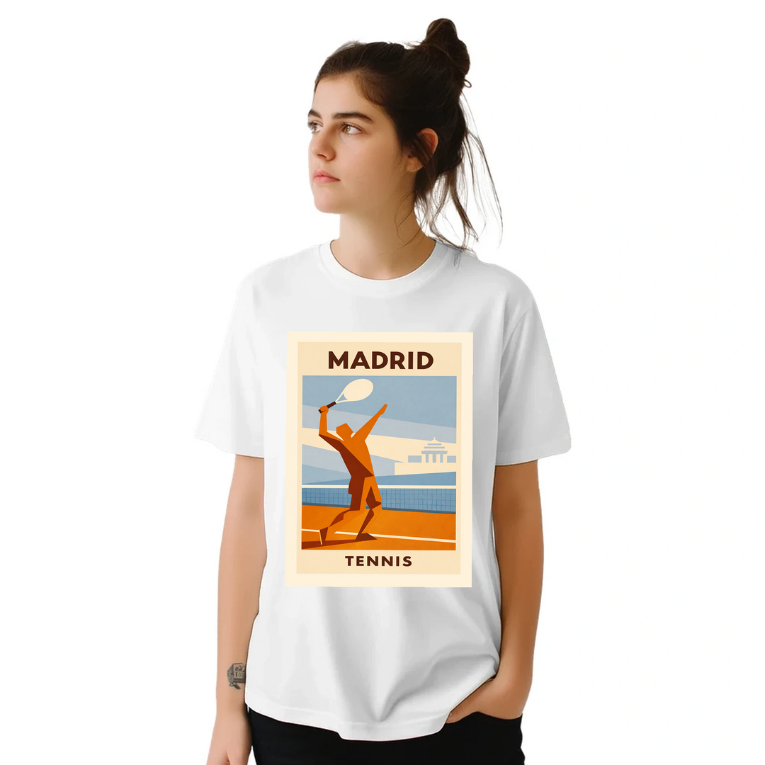 T-shirt τένις Μαδρίτης, με ζωντανό σχέδιο που αποτυπώνει την κουλτούρα του τένις στη Μαδρίτη. Ιδανικό για αθλητές και λάτρεις