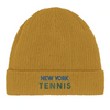 style sustainability New York Tennis 2 Embroidered Beanie 100 % organic cotton eco friendly soft lightweight breathable perfect season indoor outdoor wear comfort environmental care